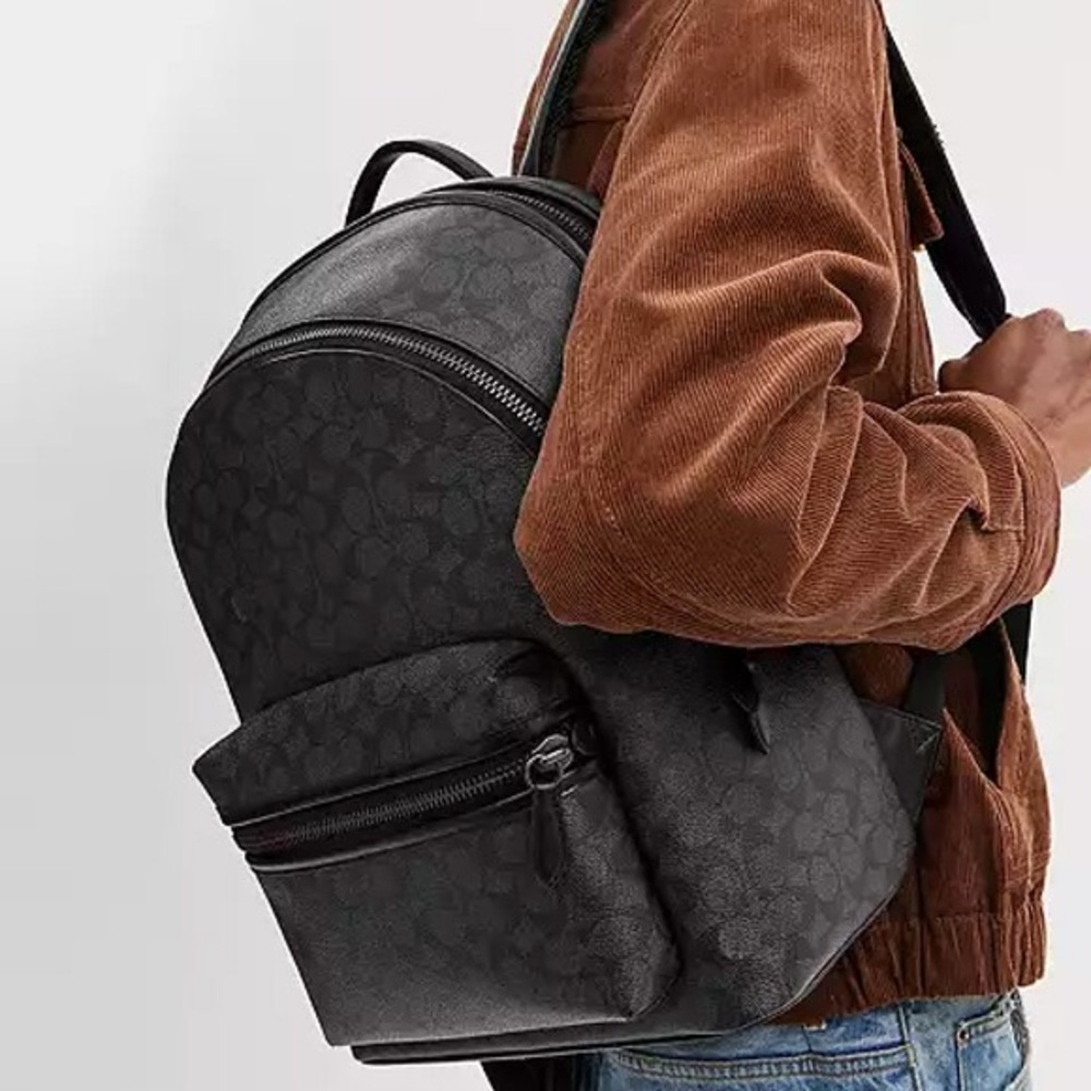 Coach ๐๐๐ Black Signature Canvas Backpack with Leather Trim NEW - Picture 3 of 16